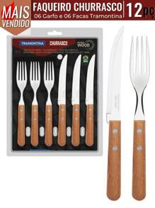 Jogo De Talheres 12 Peças Churrasco com Lâminas em Aço Inox e Cabos de Madeira Natural  - Tramontina - Madeira Natural Cod.22399/030 - Visão 3