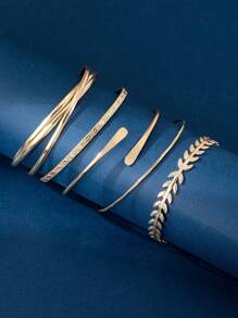 5 件时尚简约多线条设计手镯，优雅手链，适合女性日常佩戴、通勤、派对、约会