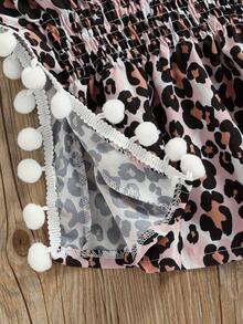 Vestido informal holgado para niña, estampado de leopardo, color liso, cuello redondo, mangas cortas de murciélago, vestido de una pieza. - Colores mixtos - Ver 5