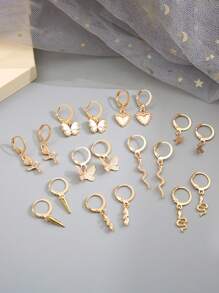 16/18/24/30pcs Rhinestone Faux Pearl Butterfly, Heart, Star, Snake, Rose, Daisy, Shell Women Earring Set, Elegant Gift For Vacation, Party, Daily Matching