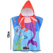 卡通印花儿童连帽浴袍可穿戴浴袍沙滩/游泳防风速干斗篷 - 彩色 - 查看 2