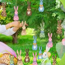 12pcs/Set Easter Decorations, 2D Wooden Multicolor Rabbit Shape, Holiday Decor, Home Decor, Tree Decor, Party Decor