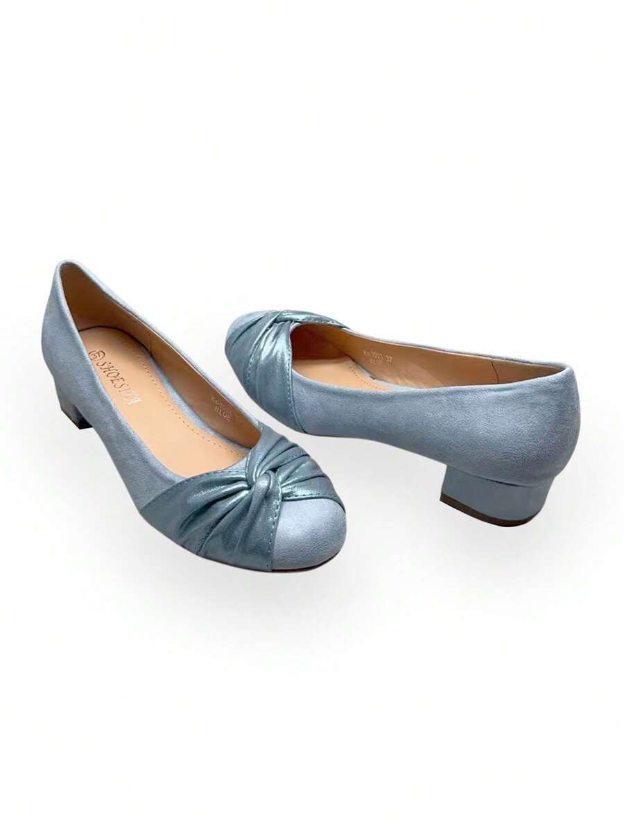Mocassins à talon compensé casual avec design torsadé pour femmes - Bleu azur - Voir 1