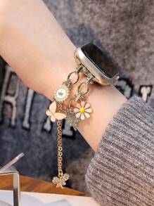 1 条 Apple Watch 表带 Apple Watch 表带女式金色和粉色手链，奢华蝴蝶水钻表带，兼容 Apple Watch 38/40/41/42/44/45/46/49mm，兼容 Apple Watch Ultra/SE/Series 10/9/8/7/6/5/4/3/2/1，带蝴蝶图案/雏菊/皇冠吊坠，伸缩抽绳设计，卡通可爱，时尚精致，可用作日常使用或生日礼物 - 玫瑰金 - 查看 5