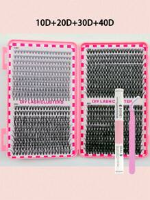640/590/800 pièces Kit d'extensions de cils, colle double tête et scellant, pinces confortables, set de cils D Curl 8-16mm - sans parfum, kit de cils pour fêtes et maquillage de Noël