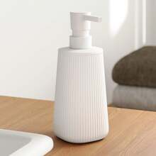 1pc White Matt Striped Modern Minimalist Style Soap Dispenser, Suitable For Kitchen Detergent And Bathroom Hand Wash Refill Back To School