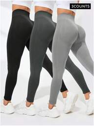 3 Pieces Seamless High-Waisted Tummy Control Leggings Made Of Breathable And Stretchy Fabric With Warmth Retention. Suitable For Glowmode Gym Workouts And Daily Wear, Featuring Waist-Slimming And Butt-Lifting Effects