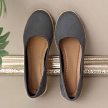 Women's Wedge Platform Shallow Slip-On Shoes, New Autumn Rope Woven Thick Bottom - Grey - View 7