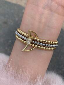 1 pieza Brazalete de metal con cuentas con forma de corazón y estrella, apropiado para uso diario de mujeres