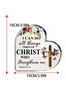 1pc Christian Plaque, Inspirational Acrylic Card Gift For Women, I Can Do All Things Through Christ Who Strengthens Me, Acrylic Heart Shaped Card For Friends, Home Office Decor Inspiration, Room Decor, Aesthetic Room Decor, Bedroom Decor
