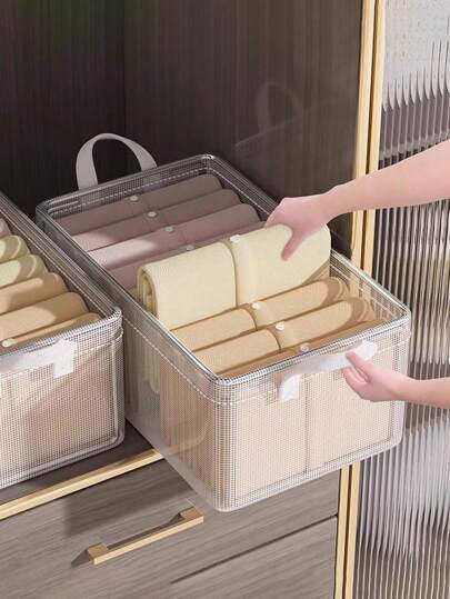 1pc Clothes Storage Box, Household Wardrobe Organizer Box With Drawers, Transparent Compartment Bins For Garment, Pants, Toys, Multipurpose For Home, Car