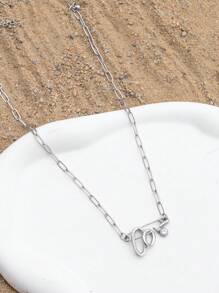 1pc Unisex Stainless Steel Openable Locket Lock Geometric Hollow Metal Pendant Necklace, Fashionable & Suitable For Daily Wear