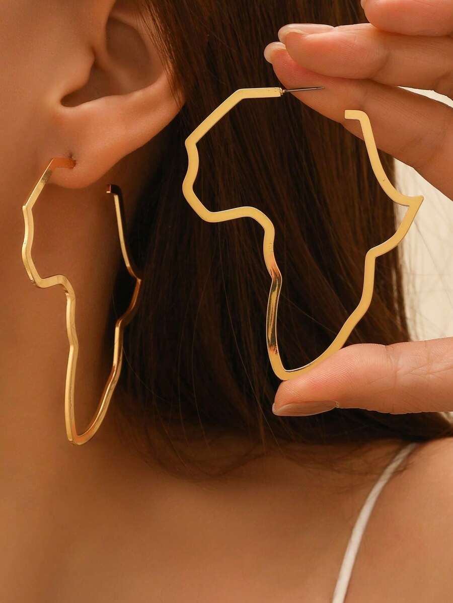 1 对欧美时尚非洲地图形状耳环，金色简约女士耳环 - 彩色 - 查看 1