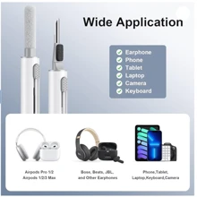 Kit di pulizia compatibile con Airpods Pro Pro2 1 2 3 4 Penna di pulizia multifunzione con spazzola morbida Spugna floccata per auricolari Bluetooth Strumenti di pulizia della custodia Bianco