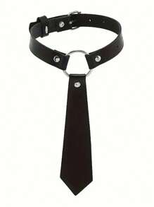 1PC Black Pu Leather Collar Imitation Tie Design Elegant Fashion Accessories Festival Clothing Matching Accessories