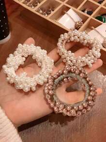 3pcs Set Minimalist Faux Pearl Hair Tie For Women, Daily Wear Hair Accessories, Lightweight, Long-Lasting