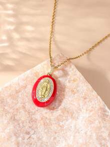 1pc Boho-Chic Oval Pendant Religious Goddess Dripping Glaze Necklace,Multicolors Pendant To Choose,Idea Gifts For Women,Perfect For Formal Occasions,Everyday Wear,And As A Thoughtful Present