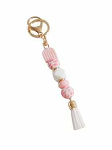 1pc Spring Silicone Beaded Tassel Keychain Ideal Accessory For Bags Designed For Both Men And Women Bridesmaid Gifts Boho