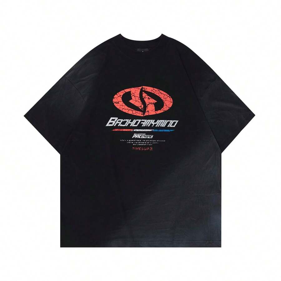 OVDY تي شيرت رجالي ذو رقبة دائرية مطبوع يدويًا وبطباعة الحريرية للصيف قطعة واحدة