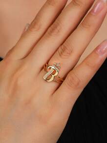 1 件时尚个性化锆石 26 字母戒指，女士可调节情侣戒指，奢华礼物，海外全新设计