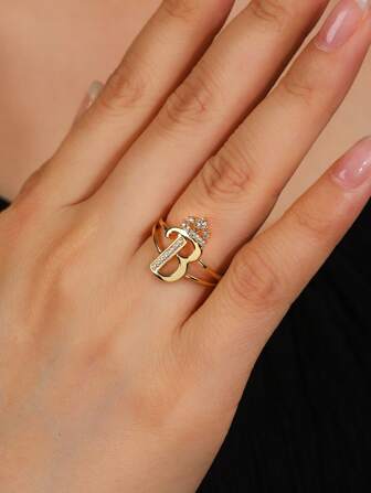 1 st personlig ring med zirkonia och 26 bokstäver för kvinnor, justerbara parringar, lyxgåva, ny design utomlands