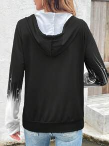 [Tops] Elegant & Fashionable Women Casual Ombre Zip-Up Drawstring Sweatshirt, Suitable For Spring, Autumn And Winter - White - View 2