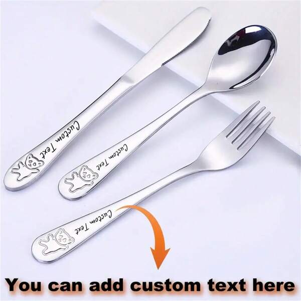 Customized 3-Piece Stainless Steel Cutlery Set - Personalized Name, Minimalist Design, Suitable For Any Occasion,Multi-Functional,Durable,Quick Dry,Waterproof,Anti-Mold,Reusable,Ornamental,Stainless,Engraved,Cute,Stylish,Exquisite,Adorable,Tidy,High-Quality,Modern,Custom,Personalized,Unique,Ideal Gifts For Him,Ideal Gifts For Her,Her,Girlfriend,Dad,Boyfriend,Family,Mom,Friends,Son,Daughter,Kitchen,Dining Room,Bathroom,Living Room,Bedroom,School,Office,Tea Room,Home,Garden,Delicate Romance