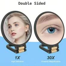 1pc Handheld Magnifying Glass 15x/30x Magnification, Double-Sided Travel Compact Folding Makeup Mirror, Princess Mirror