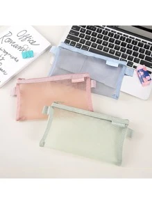 1 件透明网状铅笔盒，大容量学生考试铅笔袋，便携简约设计，带透明存储空间