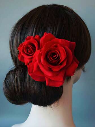 2pcs Fashionable Romantic Faux Rose Flower Hair Clips, Suitable For Party, Wedding, Holiday Decor Claw Clips Hair Claws Hair Barrettes, School Stuff, College, Hair Accerssories