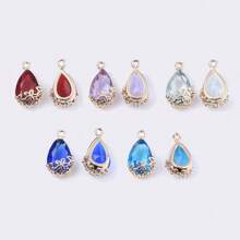5pcs Hollow Plum Blossom Bordered Teardrop Transparent Glass Pendant Charms, Suitable For Bracelet, Necklace, Earring, Tassel Hair Accessory DIY