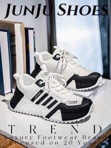 Large Size Four Season Spring/Summer Casual Sports Shoes, Wear-Resistant And Fashionable, High Cut, Thick Sole, High Height, Black And White Men's Shoes