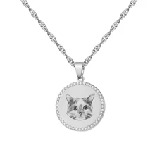 Personalized Engraved Picture Pave Disc Necklace: Custom Pet - Pattern Pendant For Pet Lovers As A Souvenir