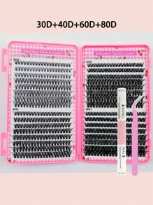 640/590/800 pièces Kit d'extensions de cils, colle double tête et scellant, pinces confortables, set de cils D Curl 8-16mm - sans parfum, kit de cils pour fêtes et maquillage de Noël