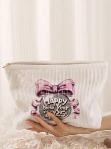 随机图案灯芯绒化妆包，轻便旅行拉链化妆包，男女通用洗漱用品收纳包礼物学校用品旅行必需品化妆包节日必需品化妆包化妆包化妆袋化妆收纳包节日冬季豹纹腊肠犬女士礼物 - 彩色 - 查看 7