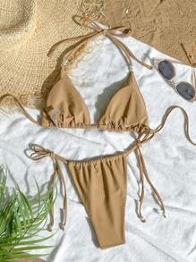 New Beach Pool Party Sexy Coconut Tree Accessories Solid Color Bikini Split Swimwear For Women