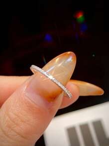 两枚/套 1克拉四爪镶嵌无色莫桑石公主方形切割可调节情侣戒指，女士订婚戒指，S925纯银简约浪漫情侣戒指，永恒戒指，结婚周年纪念奢华珠宝礼物 - 銀色 - 查看 6