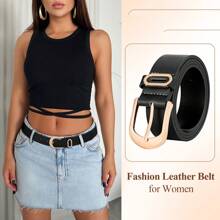 1pc Plus Size Women PU Leather Belt Decor Swing Dress, Sweet Design For Daily Wear Summer, School