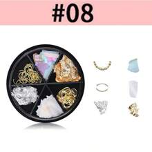 6 Grid 3D Nail Decoration Pendant Alloy Butterfly Shell Seahorse Starfish Pearl Ruby Color Round Beads 3D Metal Pendant Suitable For Nail Art Jewelry Making Technology DIY Nail Charms Nail Gems Nail Supplies