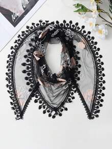 1pc Women Elegant Lace Flower Handmade Edged Triangular Scarf, Versatile Decoration For Hair, Shawl, Spring/Summer/Autumn - Flowers - View 5