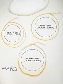 Set de 3 collares multicapa de imitación de perlas, diseño de cadena tipo hueso de serpiente, accesorios de estilo simple y elegante color dorado para mujer, para uso diario y como regalo