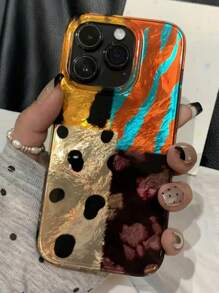 豹纹四色拼接波纹鹰嘴虎纹手机壳兼容iPhone 12 13 14 15 16 Pro亮面保护手机壳 - 拼接豹紋 - 查看 2