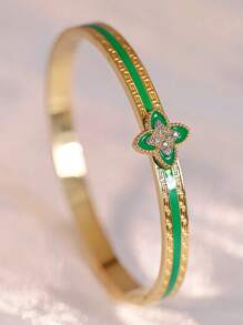 1 pieza Pulsera con trébol de cuatro hojas chapada en oro de 18K, accesorio de moda de alta gama para uso diario