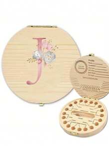 1 pieza Caja de madera personalizada para el Hada de los Dientes para guardar los dientes de bebé perdidos, caja recordatorio de dientes con nombre grabado y bandeja de exhibición para hasta 20 dientes, coleccionista de recuerdos multifuncional para vuelta al colegio - Color madera-estilo flor rosa - Ver 15