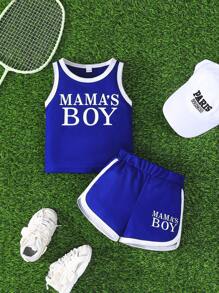 2pcs Baby Boy Summer Sleeveless Letter Print Top And Casual Shorts Outdoor Sports Suit, Comfortable And Breathable