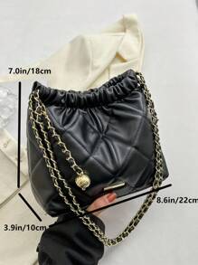 Bolso de hombro mini casual de negocios, liviano, con decoración de metal negro, acolchado y con cremallera, de piel sintética (PU), perfecto para la oficina, el trabajo, los negocios, el trayecto, para mujeres, estudiantes universitarias, principiantes y trabajadores de cuello blanco.