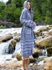 DOKUBBA Peshtemal Robe, Lightweight & Absorbent Beachwear - Black - View 3