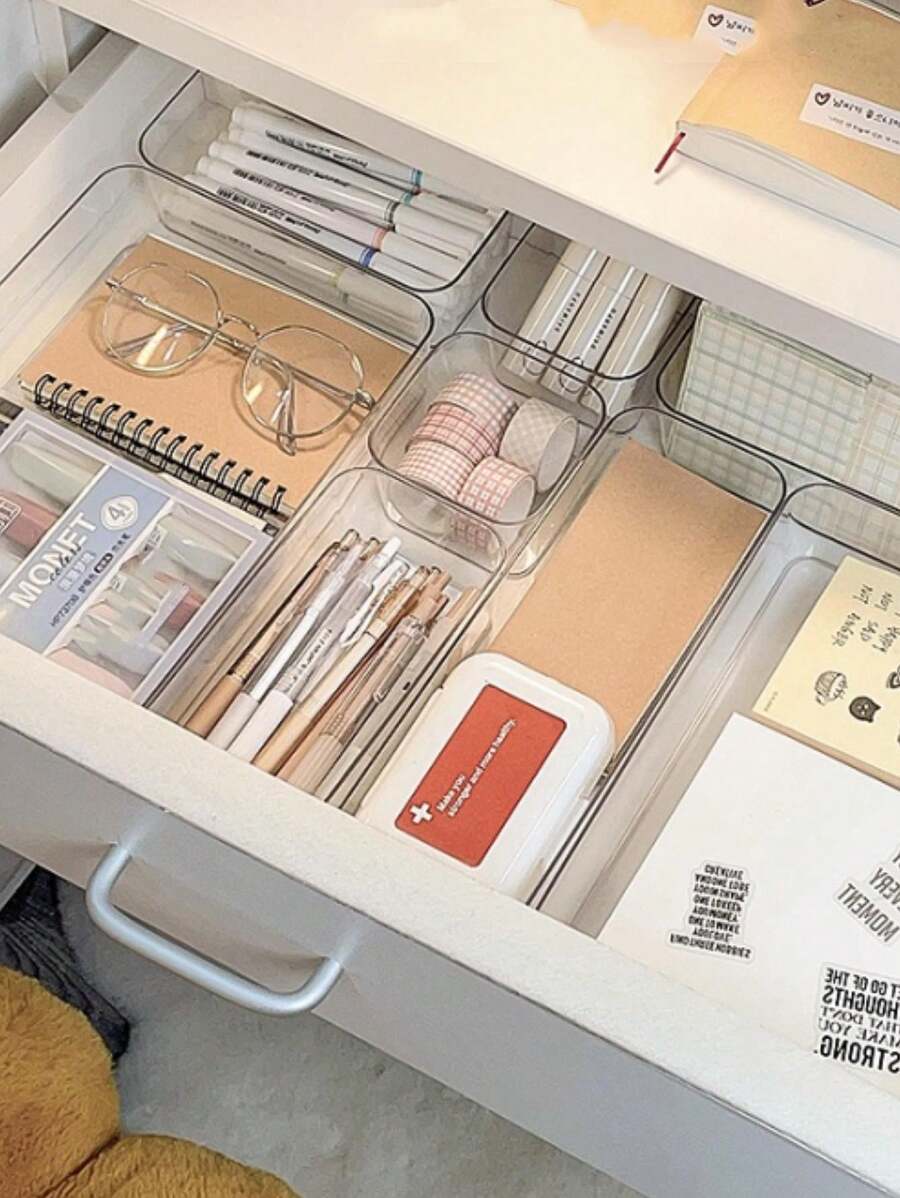 1 件透明桌面文具收纳盒抽屉整理器房间装饰家居装饰秋季装饰卧室装饰 - 無色 - 查看 1