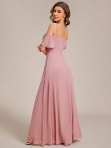 EVERPRETTY Elegant Off-Shoulder Long Pale Pink Bridesmaid Dress, Wedding Guest Dress, Graduation Ceremony - Rusty Rose - View 4