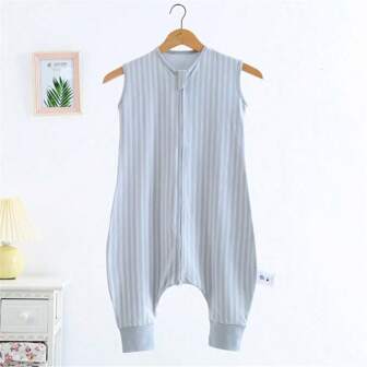 Saco de dormir sin mangas para niños, ligero, cómodo, con diseño de rayas y cierre, adecuado para todas las estaciones